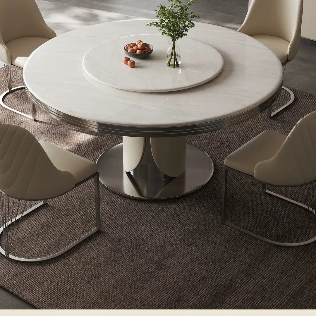 Natelier 6-Seater Circular Marble Dining Table | White Natural Stone | Premium Villa Collection - Image 6