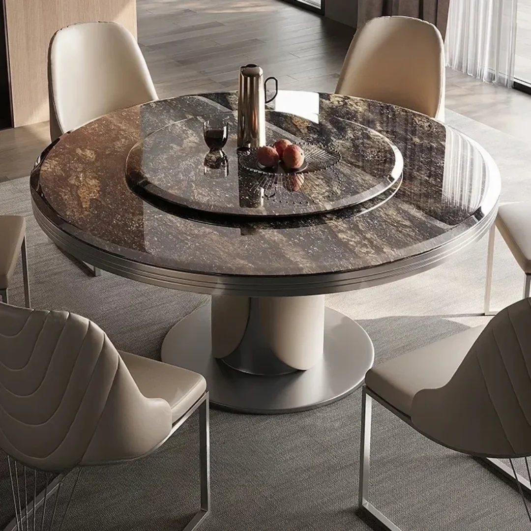 Natelier 6-Seater Circular Marble Dining Table | White Natural Stone | Premium Villa Collection - Image 4