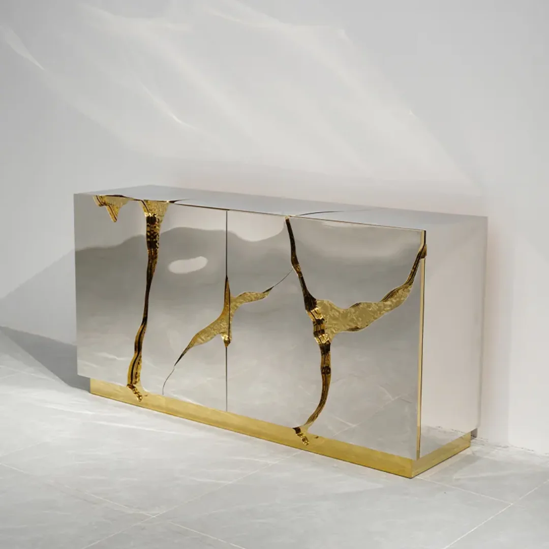 Eden Luxury Italian Modern Gold Finish Wood Sideboard Chester Storage Living Room Cabinets - Image 6