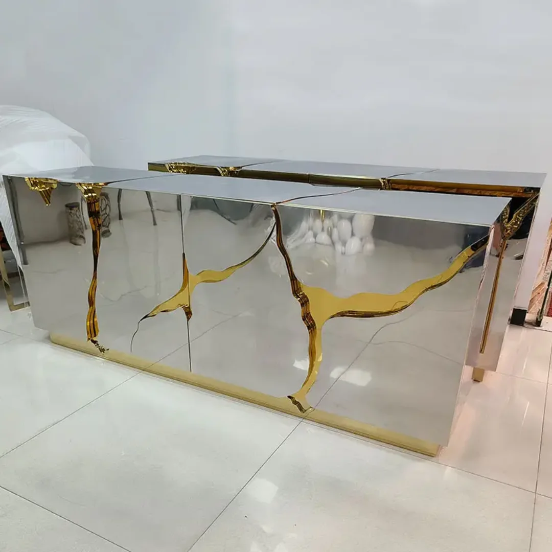 Eden Luxury Italian Modern Gold Finish Wood Sideboard Chester Storage Living Room Cabinets - Image 4