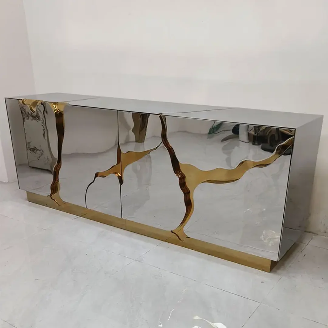 Eden Luxury Italian Modern Gold Finish Wood Sideboard Chester Storage Living Room Cabinets - Image 2