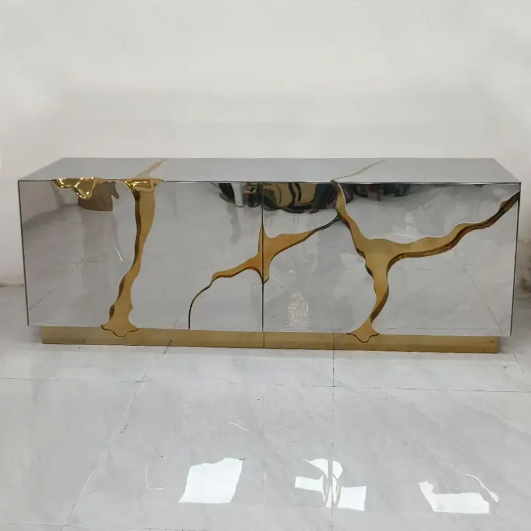 Eden Luxury Italian Modern Gold Finish Wood Sideboard Chester Storage Living Room Cabinets - Image 3