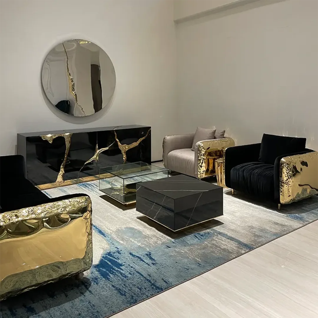Eden Luxury Italian Modern Gold Finish Wood Sideboard Chester Storage Living Room Cabinets - Image 7
