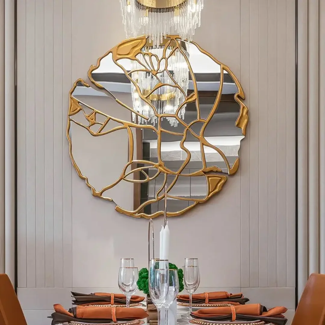 Modern Design Round Mirror with Gold Finish - Image 5