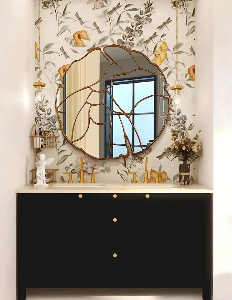 Modern Design Round Mirror with Gold Finish - Image 7