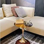 Modern Hourglass End Table – Gray & Gold | Sintered Stone & Stainless Steel - Image 6