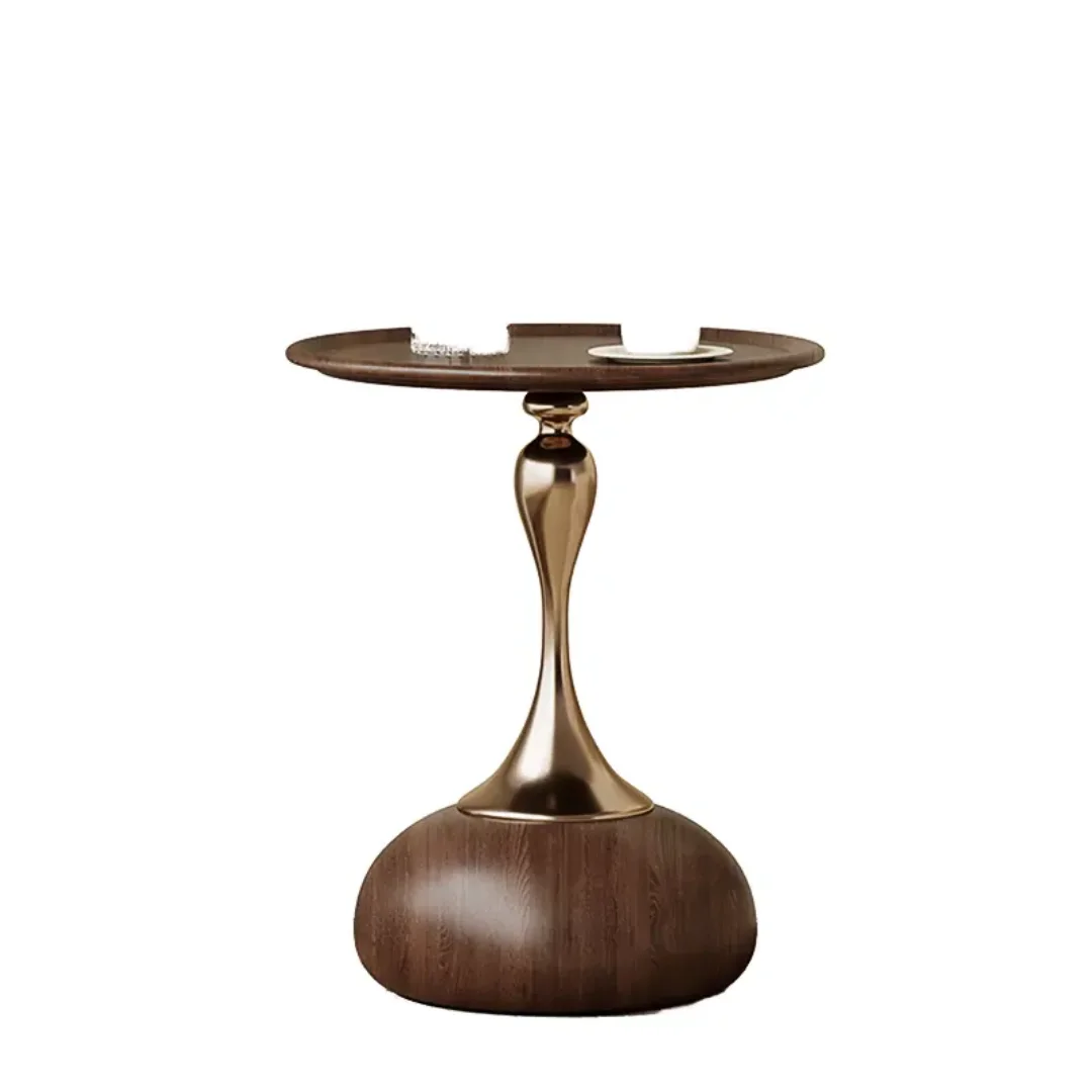 Modern Hourglass End Table – Gray & Gold | Sintered Stone & Stainless Steel - Image 2