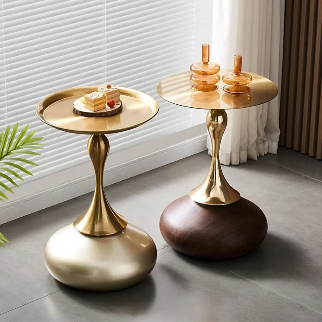Modern Hourglass End Table – Gray & Gold | Sintered Stone & Stainless Steel - Image 11