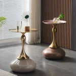 Modern Hourglass End Table – Gray & Gold | Sintered Stone & Stainless Steel - Image 9