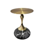 Modern Hourglass End Table – Gray & Gold | Sintered Stone & Stainless Steel