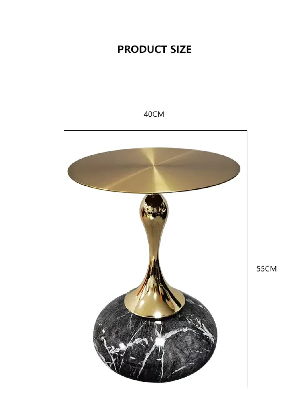 Modern Hourglass End Table – Gray & Gold | Sintered Stone & Stainless Steel - Image 3