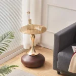 Modern Hourglass End Table – Gray & Gold | Sintered Stone & Stainless Steel - Image 5