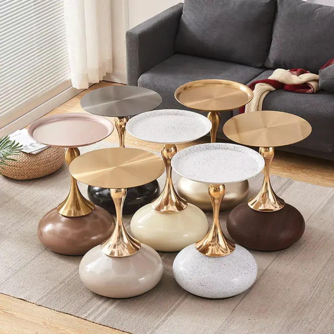 Modern Hourglass End Table – Gray & Gold | Sintered Stone & Stainless Steel - Image 7