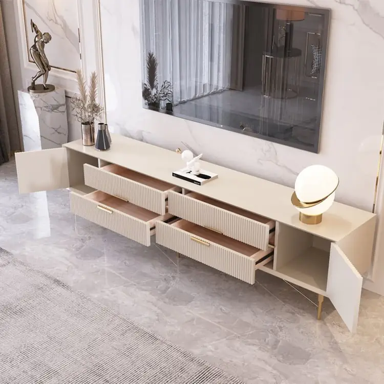 Crator Luxury Off-White Ribbed Front TV Cabinet | Best Seller - Luxurious & Multi-Functional Cabinet for Modern Homes - Image 2