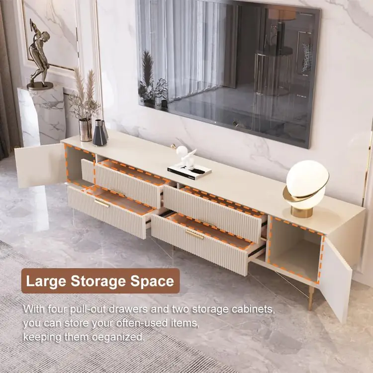 Crator Luxury Off-White Ribbed Front TV Cabinet | Best Seller - Luxurious & Multi-Functional Cabinet for Modern Homes - Image 16