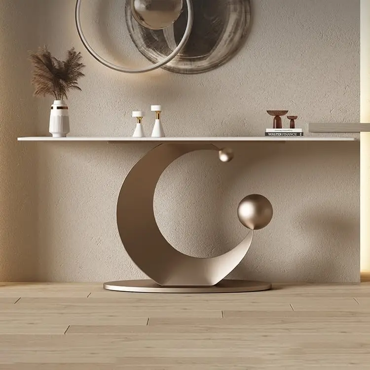 2025/05/1000158728.jpg Modern Fashion Design High Quality Metal Leg White Marble Tabletop Hallway Console Table - Image 1
