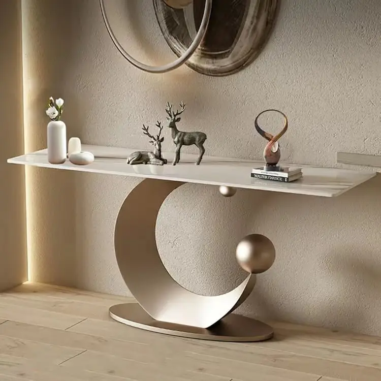Modern Fashion Design High Quality Metal Leg White Marble Tabletop Hallway Console Table - Image 4