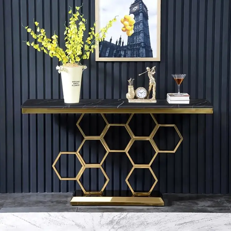 Honeycomb Gold Stainless Steel and Console Table - Contemporary Elegance for Modern Homes - Image 2