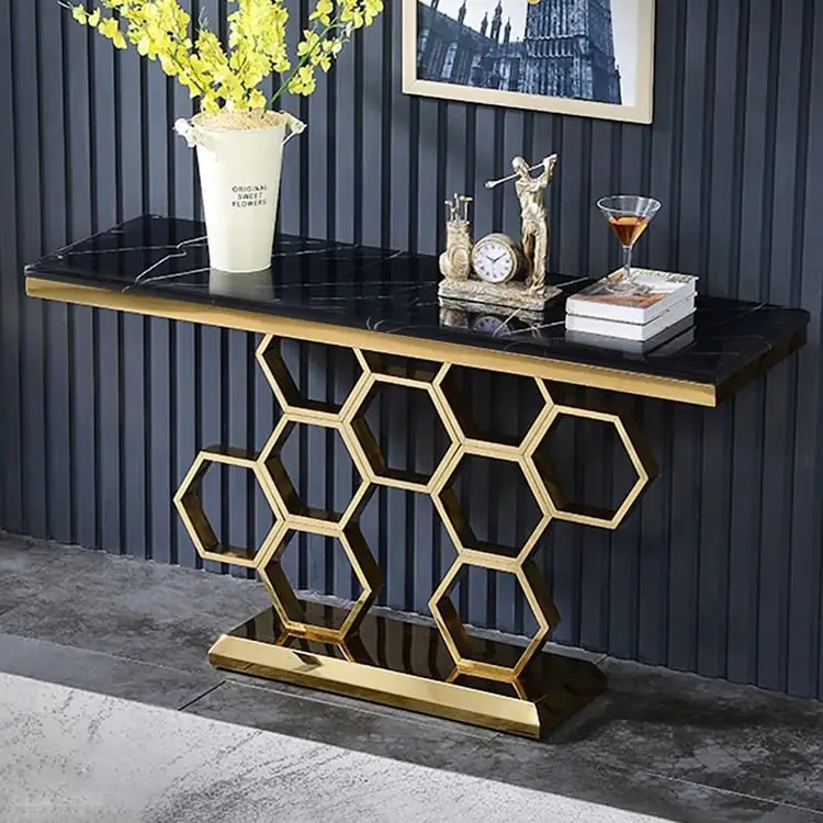 Honeycomb Gold Stainless Steel and Console Table - Contemporary Elegance for Modern Homes - Image 5