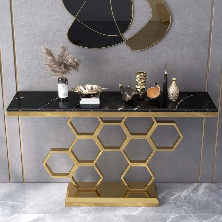 Honeycomb Gold Stainless Steel and Console Table - Contemporary Elegance for Modern Homes - Image 12