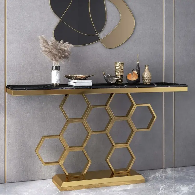 Honeycomb Gold Stainless Steel and Console Table - Contemporary Elegance for Modern Homes - Image 3