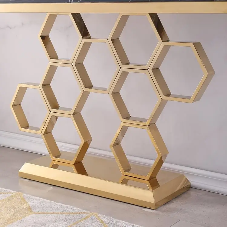 Honeycomb Gold Stainless Steel and Console Table - Contemporary Elegance for Modern Homes - Image 4