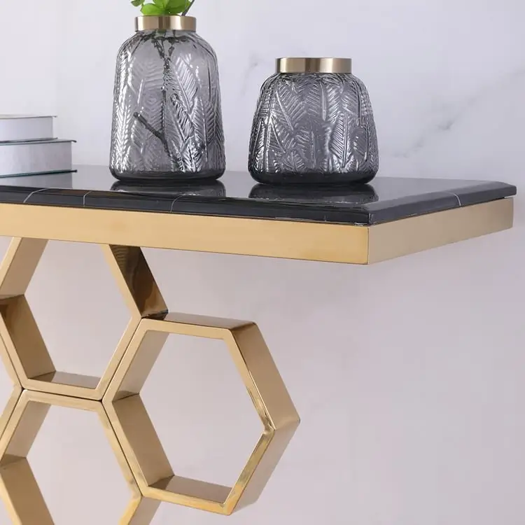 Honeycomb Gold Stainless Steel and Console Table - Contemporary Elegance for Modern Homes - Image 8