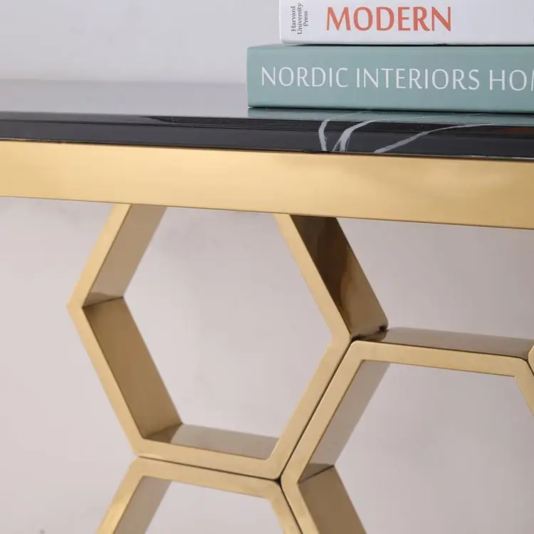 Honeycomb Gold Stainless Steel and Console Table - Contemporary Elegance for Modern Homes - Image 9