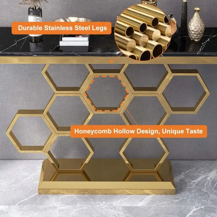 Honeycomb Gold Stainless Steel and Console Table - Contemporary Elegance for Modern Homes - Image 7