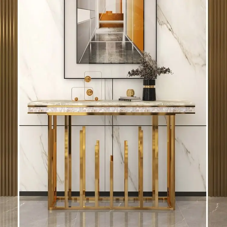 Onyx Luxe Design Marble Top Stainless Steel Console Table - Image 3
