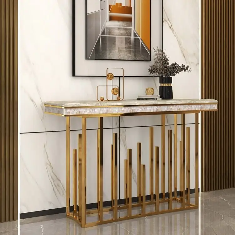 2025/05/1000158753-1.jpg Onyx Luxe Design Marble Top Stainless Steel Console Table - Image 1