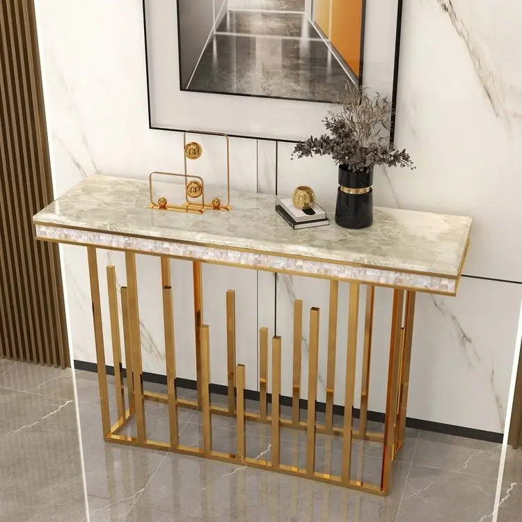 Onyx Luxe Design Marble Top Stainless Steel Console Table - Image 8