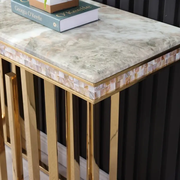Onyx Luxe Design Marble Top Stainless Steel Console Table - Image 4