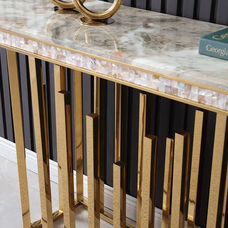 Onyx Luxe Design Marble Top Stainless Steel Console Table - Image 2