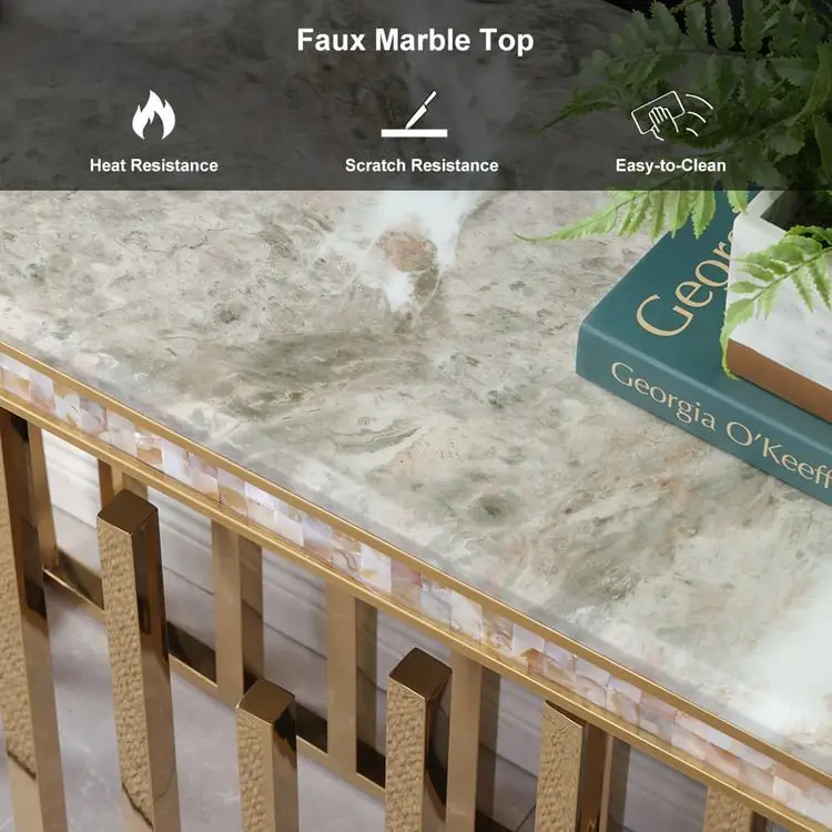 Onyx Luxe Design Marble Top Stainless Steel Console Table - Image 5