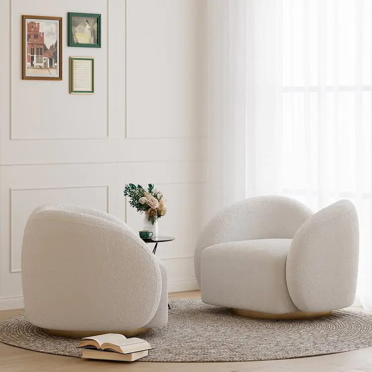 Modern White Swivel Accent Chair – Cloud Bouclé Lounge Experience - Image 4
