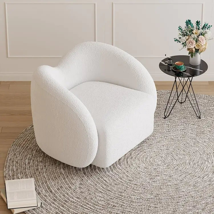 Modern White Swivel Accent Chair – Cloud Bouclé Lounge Experience - Image 2