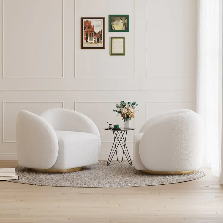 Modern White Swivel Accent Chair – Cloud Bouclé Lounge Experience - Image 3