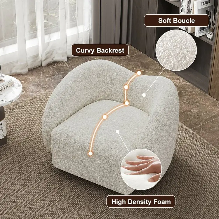 Modern White Swivel Accent Chair – Cloud Bouclé Lounge Experience - Image 6