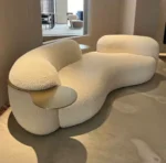 Lobby Hotel Curve Scandinavian Sofa Curved Minimalistic Couch With Steel Armrest in Gold PVD Finish - Image 10
