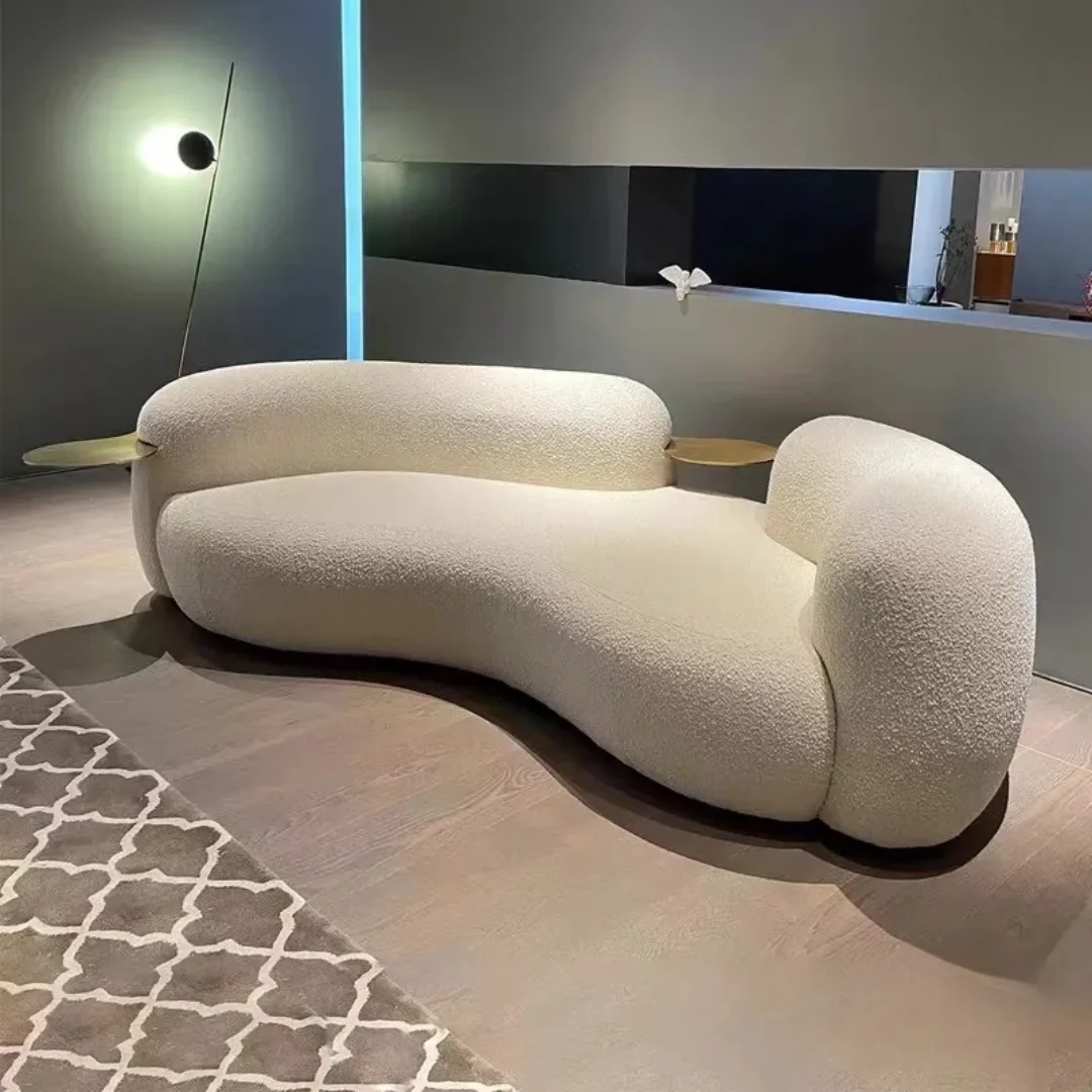 Lobby Hotel Curve Scandinavian Sofa Curved Minimalistic Couch With Steel Armrest in Gold PVD Finish - Image 4
