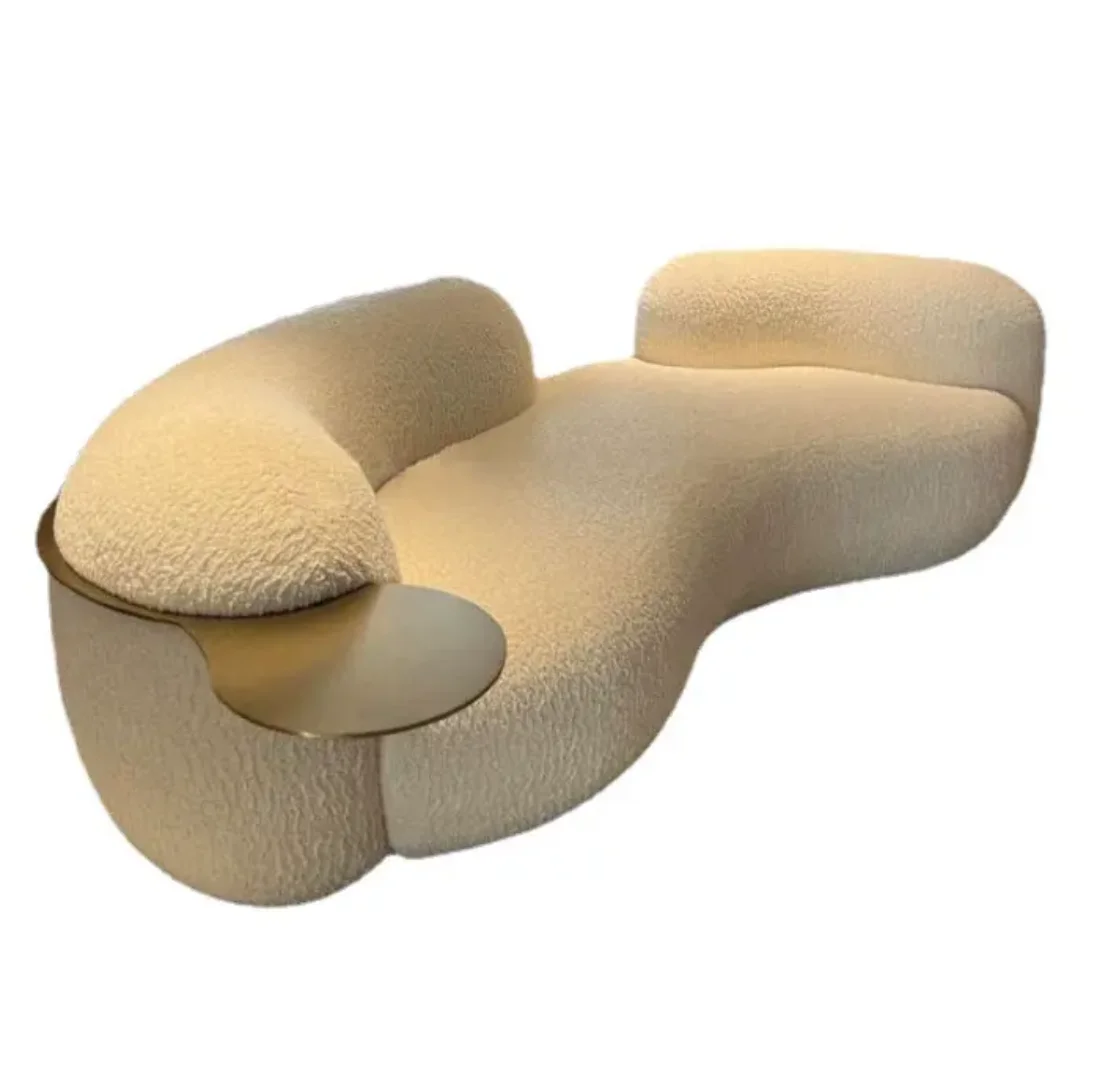 Lobby Hotel Curve Scandinavian Sofa Curved Minimalistic Couch With Steel Armrest in Gold PVD Finish - Image 5