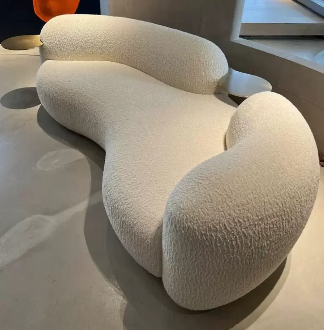 Lobby Hotel Curve Scandinavian Sofa Curved Minimalistic Couch With Steel Armrest in Gold PVD Finish - Image 8