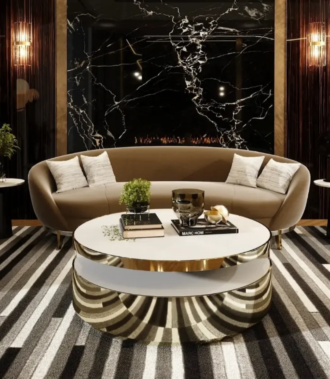 2025/05/1000158914.png Malibu Gold Luxe Marble Coffee Table - Contemporary Elegance with Stainless Steel Base - Image 1