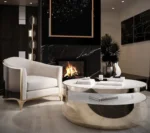 Malibu Gold Luxe Marble Coffee Table - Contemporary Elegance with Stainless Steel Base - Image 3