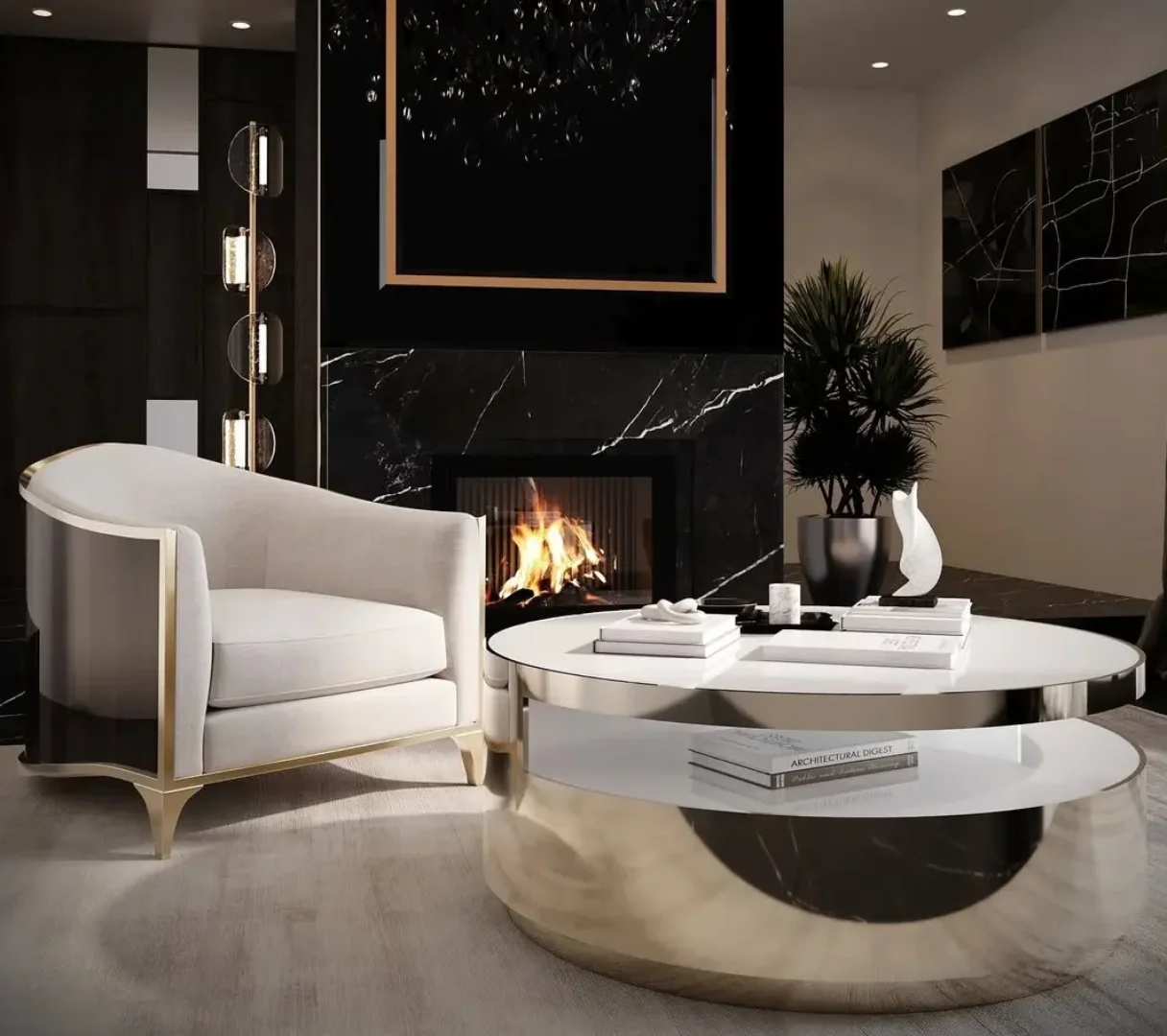 Malibu Gold Luxe Marble Coffee Table - Contemporary Elegance with Stainless Steel Base - Image 3