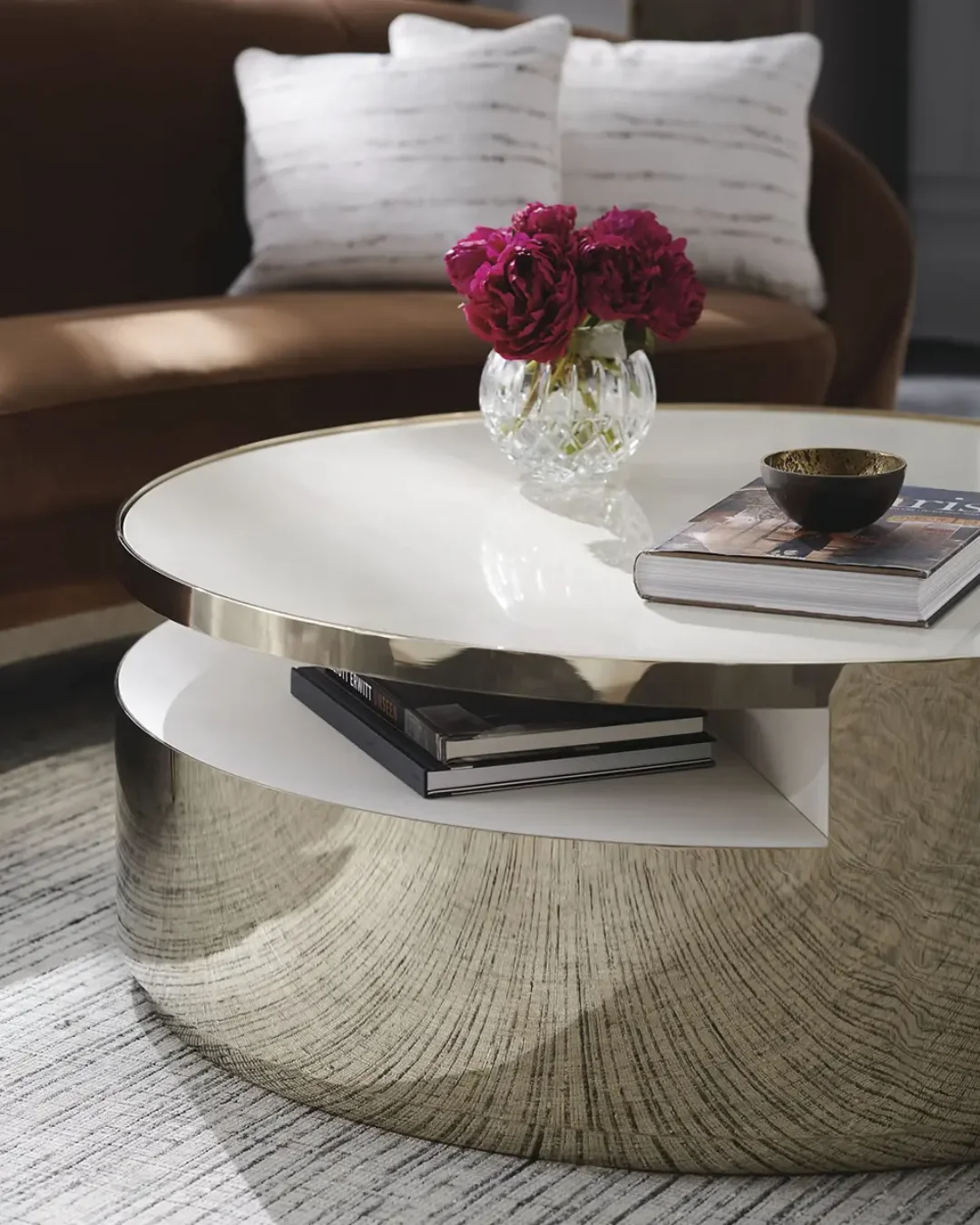 Malibu Gold Luxe Marble Coffee Table - Contemporary Elegance with Stainless Steel Base - Image 7