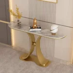 Gold & White Marble Console Table Narrow Rectangular Entryway Table - Image 2