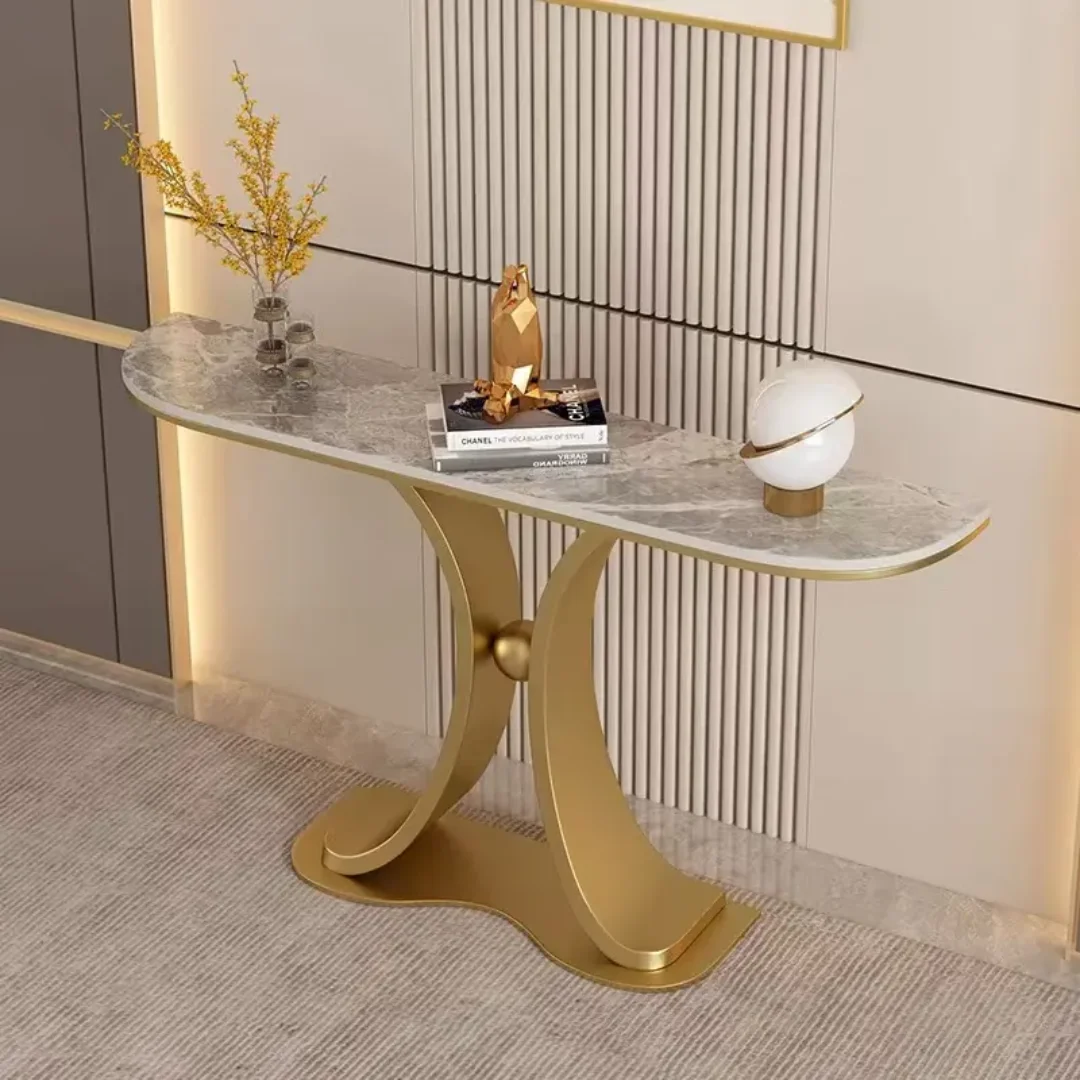 Gold & White Marble Console Table Narrow Rectangular Entryway Table - Image 2