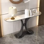 Gold & White Marble Console Table Narrow Rectangular Entryway Table - Image 5